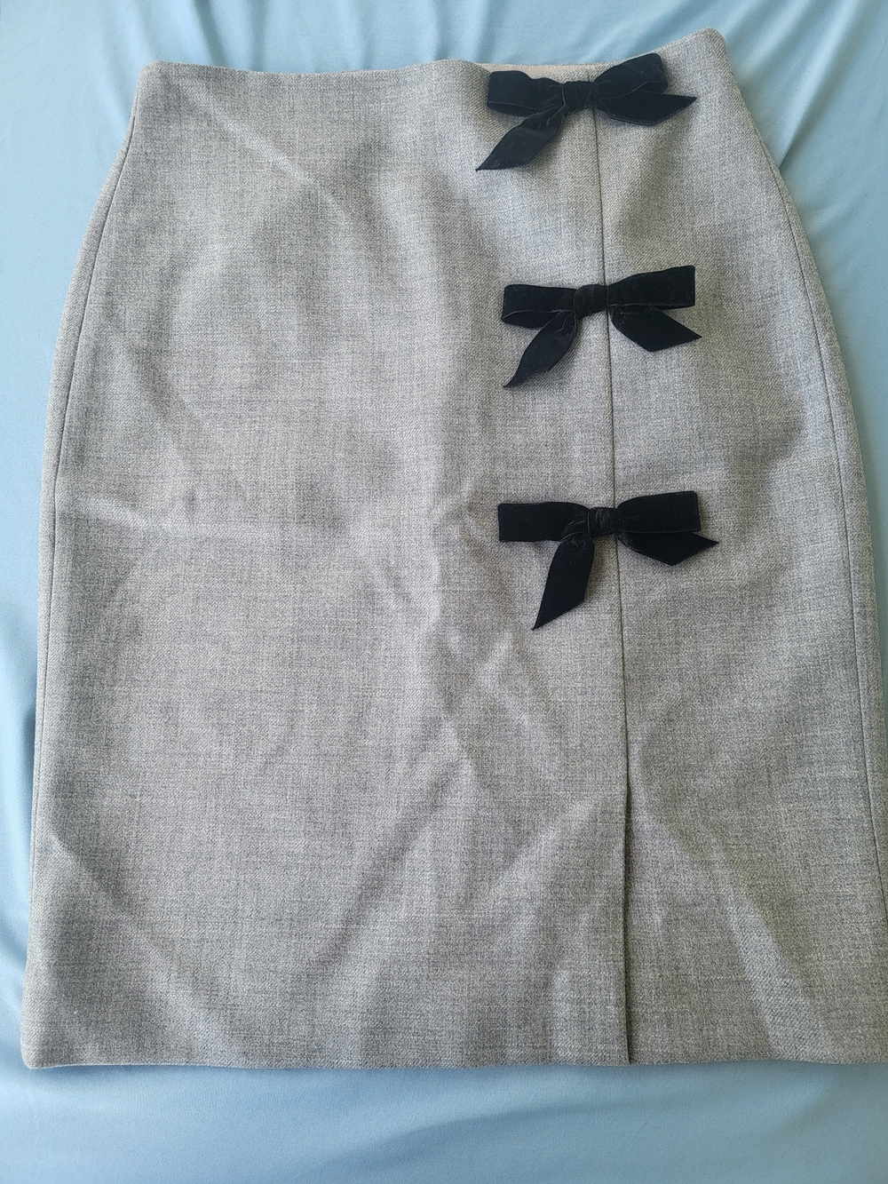 J. Crew Gray Pencil Skirt with Black Bow Accents